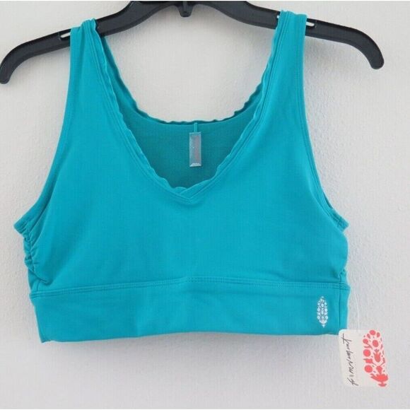 Free People Movement Women's Sz M Wavy Waters Blue Hearts A Flutter Sports Bra - Picture 3 of 7